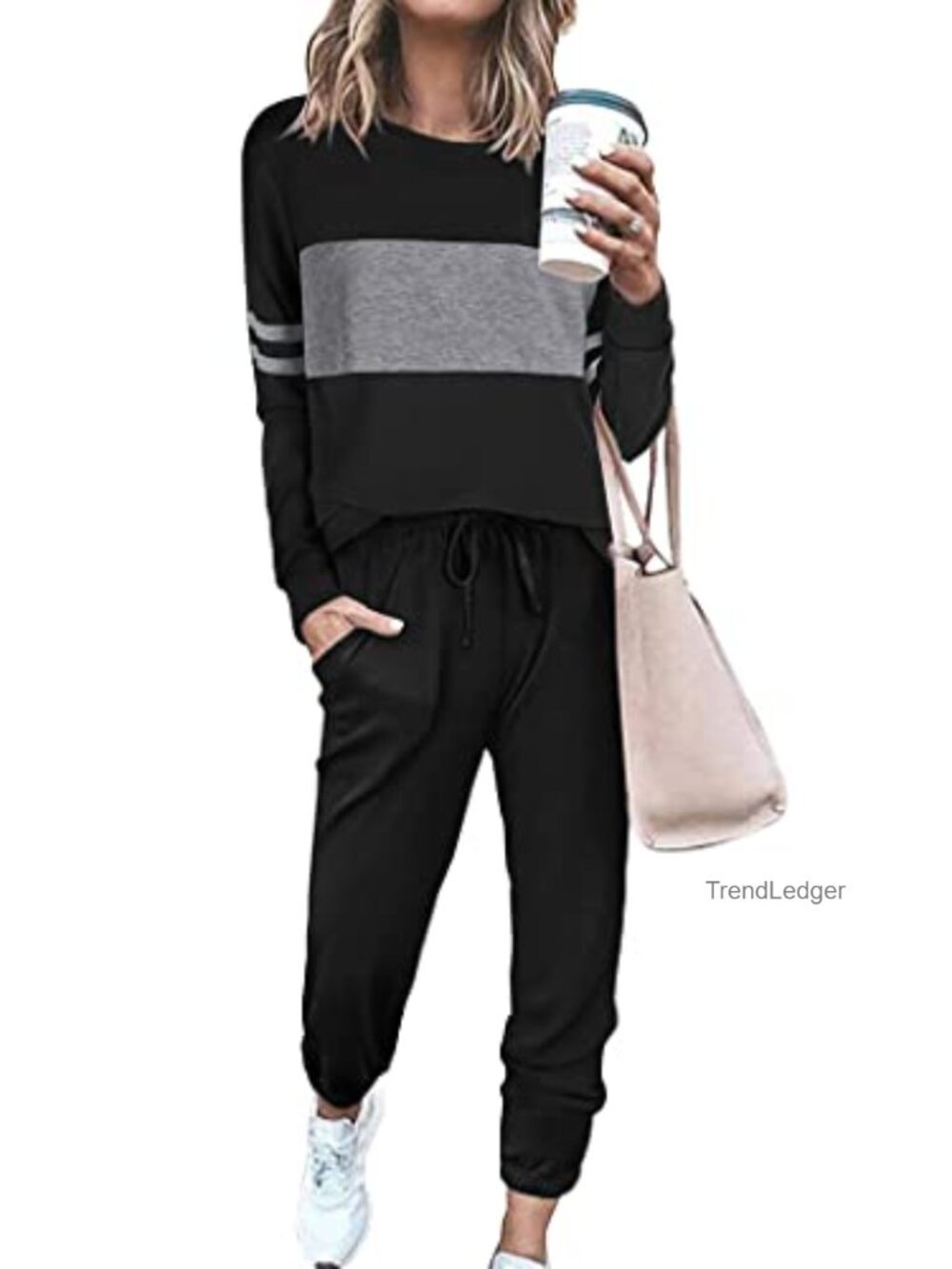PRETTYGARDEN Womens Color Block 2 Piece Sweatsuit Set Long Sleeve Jogger